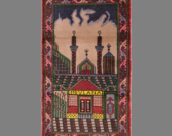 Vintage Turkish Prayer Rug, 2.6x4.3 feet, 80x130 cm, Handmade Anatolian Wool Rug