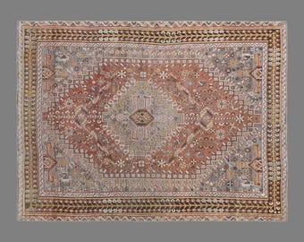 Vintage Turkish Rug, 4.8 x 6.4 ft Rug, Handmade Wool Area Rug, Geometric Anatolian Rug