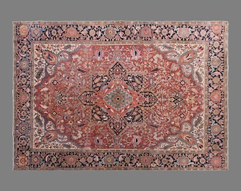 Vintage Turkish Rug, 9.7 x 12 ft Rug, Handmade Wool Area Rug, Floral Medallion Anatolian Rug