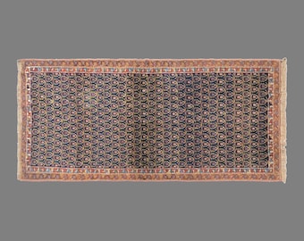 Vintage Handmade Wool Rug, 4.1 x 8 ft Traditional Floral Area Rug, All Over Pattern Carpet