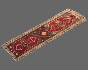 Hallway Runner "Rug 3.5" x 12.4" Vintage Ushak Runner Rug, Size: 104 x 375 cm,Pale Muted colors rug,Distressed Rug,Area Rug,Kitchen Rug