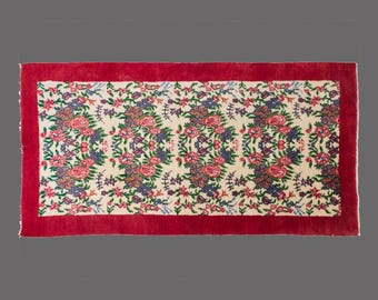 Vintage Floral Oushak Rug: Hand-Knotted Turkish Wool Rug, 4x7 ft