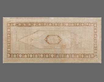 Vintage Turkish Oushak Rug 60+ Years Old – 3.9x8.2 ft / 120x250 cm – Handmade Wool on Wool, Natural Dyes, Bohemian Decor