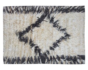 4x6 Moroccan Beni Ourain Rug,Vintage Bohemian Flokati Rug, Goat Hair Moher Tulu Rug