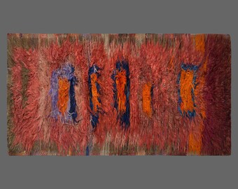 4x11 Moroccan Wool Beni Ourain Rug,Vintage Bohemian Flokati Rug