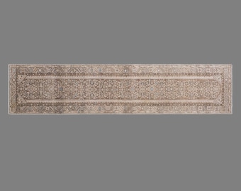 Turkish Runner Rug 2'4" x 16'7" (110x506 cm), 60+ Years Old Vintage Oushak Rug, Handmade Wool Runner Rug, Antique Hallway Rug