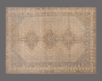 208 x 280 cm 7 x 9.2 ft Rug, Vintage Turkish Wool Rug, Handwoven Anatolian Carpet, 60 Years Old Oversized Neutral Rug, Low Pile Rug