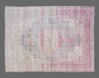 Oversized Vintage Turkish Oushak Rug: 9.11 x 14.1 ft, Hand Woven Wool