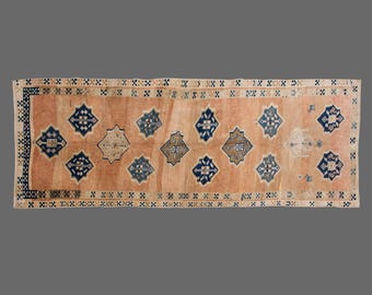 Vintage Turkish Hallway Runner Rug: Handwoven Wool 5x13