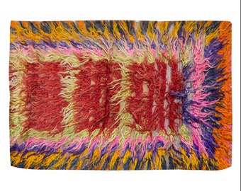 3x5 Moroccan Goat Hair Beni Ourain Rug,Vintage Bohemian Flokati Rug