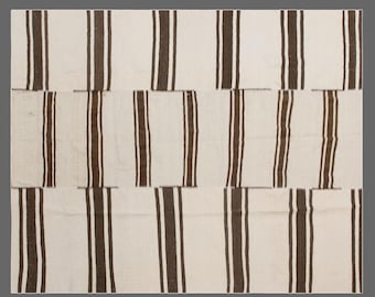 One-of-a-Kind Minimalist Turkish Kilim Rug 203x225 cm | 6.7x7.4 ft | 60+ Year Vintage