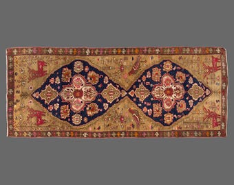 Handwoven Turkish Hallway Runner Rug: 5x13 Vintage Wool Carpet