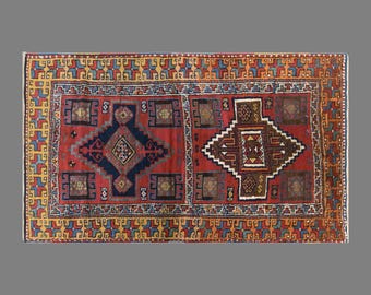 Antique Kurdish Malatya Rug, 3.3 x 5.7 ft Handmade Wool Rug, Eastern Anatolian Geometric Tribal Rug