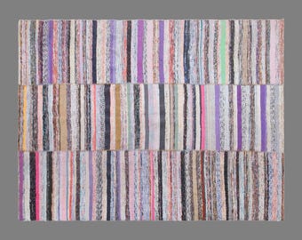 Soft Rhythm, Vintage Turkish Kilim Rug, 7.2 x 11 ft Rug, Handmade Wool Minimal Kilim