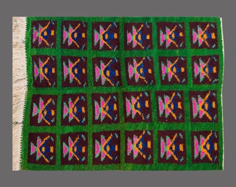 Shaggy Vintage Turkish Tulu Rug: Bohemian Wool Beni Ourain Style (3'7"x4'6")