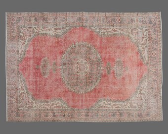 7x11 Turkish Vintage Rug, Area Rug, Hallway Rug Handwoven Wool Carpet, Cozy Large Area Rug, 7x11 Carpet