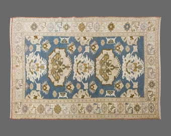 Forest Crest on Sky, Vintage Turkish Rug, 4 x 7 ft Rug, Vintage Rug