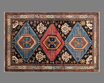 Antique Caucasian Wool Rug, 100+ Year Old Handmade Carpet, Bohemian Area Rug