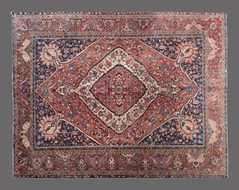 Vintage Turkish Oushak Rug 9.9 x 12.5: Hand Woven Wool Area Rug