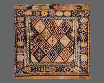 3x3 Antique Colorful Area Rug,Turkish Colorful Handmade Rug,Bohemian Antique Rug