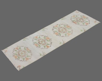 Hallway Runner "Rug 2.6" x 8.3" Vintage Ushak Runner Rug, Size: 77 x 252 cm,Pale Muted colors rug,Distressed Rug,Area Rug,Kitchen Rug