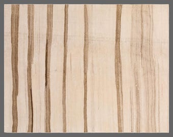 Minimalist Modern Turkish Kilim Rug 130x179 cm | 60+ Years Old Handwoven Striped Kilim 4'3" x 5'10" ft | Washed & Ready