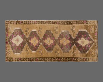 Nomadic Medley of Konya, Vintage Turkish Rug, 5 x 12 ft, Vintage Rug