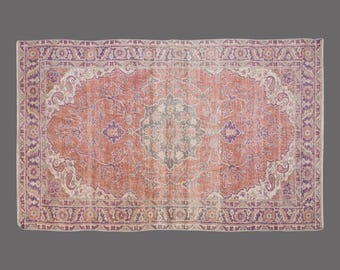 Twilight Bloom of Oushak, Vintage Turkish Rug, 4 x 7 ft Rug, Vintage Rug