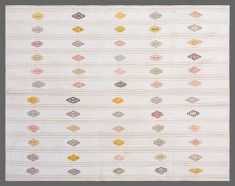 Handwoven Vintage Turkish Kilim Rug 186x234 cm | Neutral Striped Cotton Flatweave | Minimalist Modern Area Rug, Washed & Ready