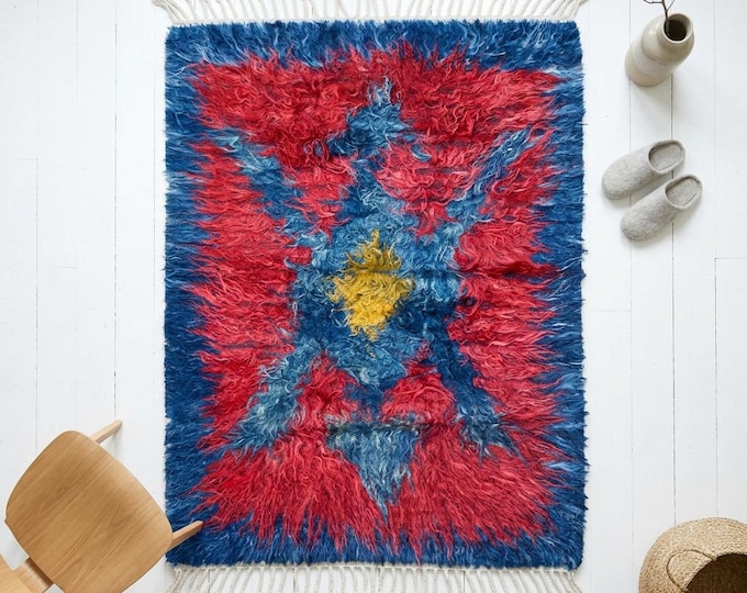 Featured listing image: Shaggy Turkish Tulu Rug: Bohemian Wool Beni Ourain, Vintage Handmade