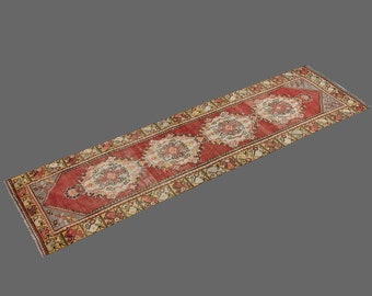 Hallway Runner "Rug 2.7" x 9.9" Vintage Ushak Runner Rug, Size: 79 x 297 cm,Pale Muted colors rug,Distressed Rug,Area Rug,Kitchen Rug