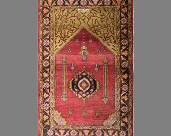 Vintage Konya Sille Rug, 3.8 x 5.7 ft Handmade Wool Rug, Greek Anatolian Prayer Rug