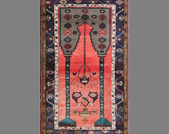 Vintage Turkish Prayer Rug, 3.6 x 5.6 ft, 110 x 170 cm, Handwoven Anatolian Wool Rug