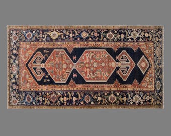 Vintage Rug, Turkish Rug, 215 x 410 cm (7.1 x 13.5 ft), Oushak Rug, Antique Rug,  Handmade Rug,  Old Rug, 60+ Years, One of a Kind