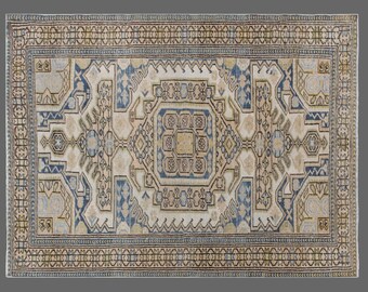 120x195 cm Vintage Oushak Rug – 60+ yrs Old Handmade Wool Area Rug – Bohemian & Caucasian Design – Decorative Floor Rug