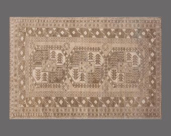 110 x 172 cm 3.7 x 5.8 ft Rug, Vintage Turkish Wool Rug, Handwoven Anatolian Carpet, 60 Years Old Neutral Tribal Rug, Handmade Boho Rug