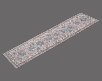 Vintage Oushak Runner Rug: Muted Colors, Turkish Hallway Decor (3'5 x 13'5 ft