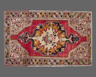 4'8"x7'3" ft vintage boho area rug,turkish handmade vintage rug,bohemian flower rug