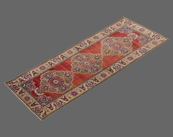 Hallway Runner "Rug 3.11" x 11.10" Vintage Ushak Runner Rug, Size: 120 x 360 cm,Pale Muted colors rug,Distressed Rug,Area Rug,Kitchen Rug