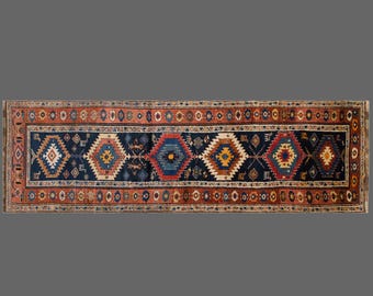 Handmade Vintage Oushak Rug Runner 118x434 cm (3'10"x14'3") – 60+ Years Old Turkish Long Hallway Runner, Narrow Floor Carpet