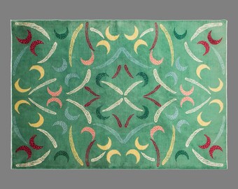 Vintage Turkish Area Rug, 6.9 x 10 ft, 210 x 305 cm, Handwoven Wool Rug, Green Abstract Geometric Carpet