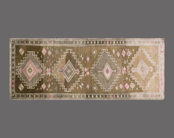 Vintage Turkish Runner Rug 4x12: Handwoven Wool Hallway Carpet