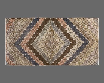 Pastel Garden Geometry, Vintage Isparta Rug, 4 x 8 ft Rug, Vintage Rug