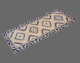 Konya's Indigo Echo, Vintage Turkish Rug, 4 x 13 ft Rug, Vintage Runner