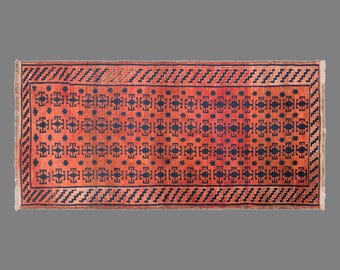 Vintage Kyrgyz Rug, 4.1 x 9.4 ft Handmade Wool Rug, Central Asian Tribal Area Rug