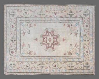 Vintage Turkish Area Rug 6x8: Handwoven Wool Carpet, Floral Design