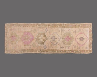 Vintage Turkish Hallway Runner Rug: Handwoven Wool, 4x12