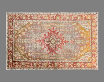 Vintage Kayseri Wool Rug, 70-Year-Old Handmade Anatolian Carpet (4.4 x 6.4 ft)