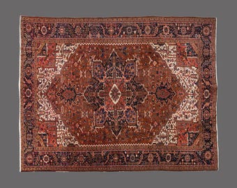 Antique Heriz Rug 9.10 x 13.1: Handwoven Wool Oushak