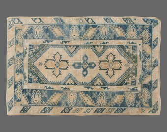 4x6 ft Low Pile Turkish Vintage Rug,Oriental Rug,Boho Antique Oushak Rug,pale blue color rug , Area Rug,4x7 rug